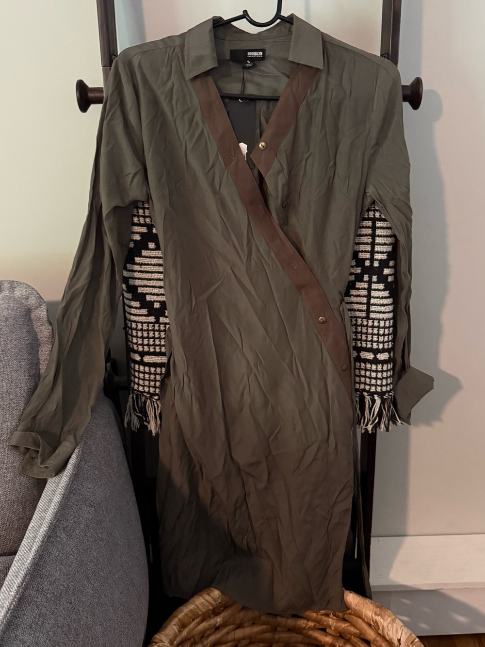 Brooklyn Industries Olive Green and Brown Wrap Dress